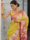 Bhagalpur Cotton Silk Ghichha Work Hand-Dyed Shibori Pattern Saree-Multicolor