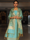 Banarasee Salwar Kameez Semi Katan Silk Fabric With Zari Work-Blue