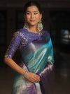 Banarasee Handwoven Broad Border Zari Design Tissue Saree-Blue