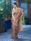 Bhagalpuri Handloom Cotton Silk Saree With Stripe Design-Light Brown