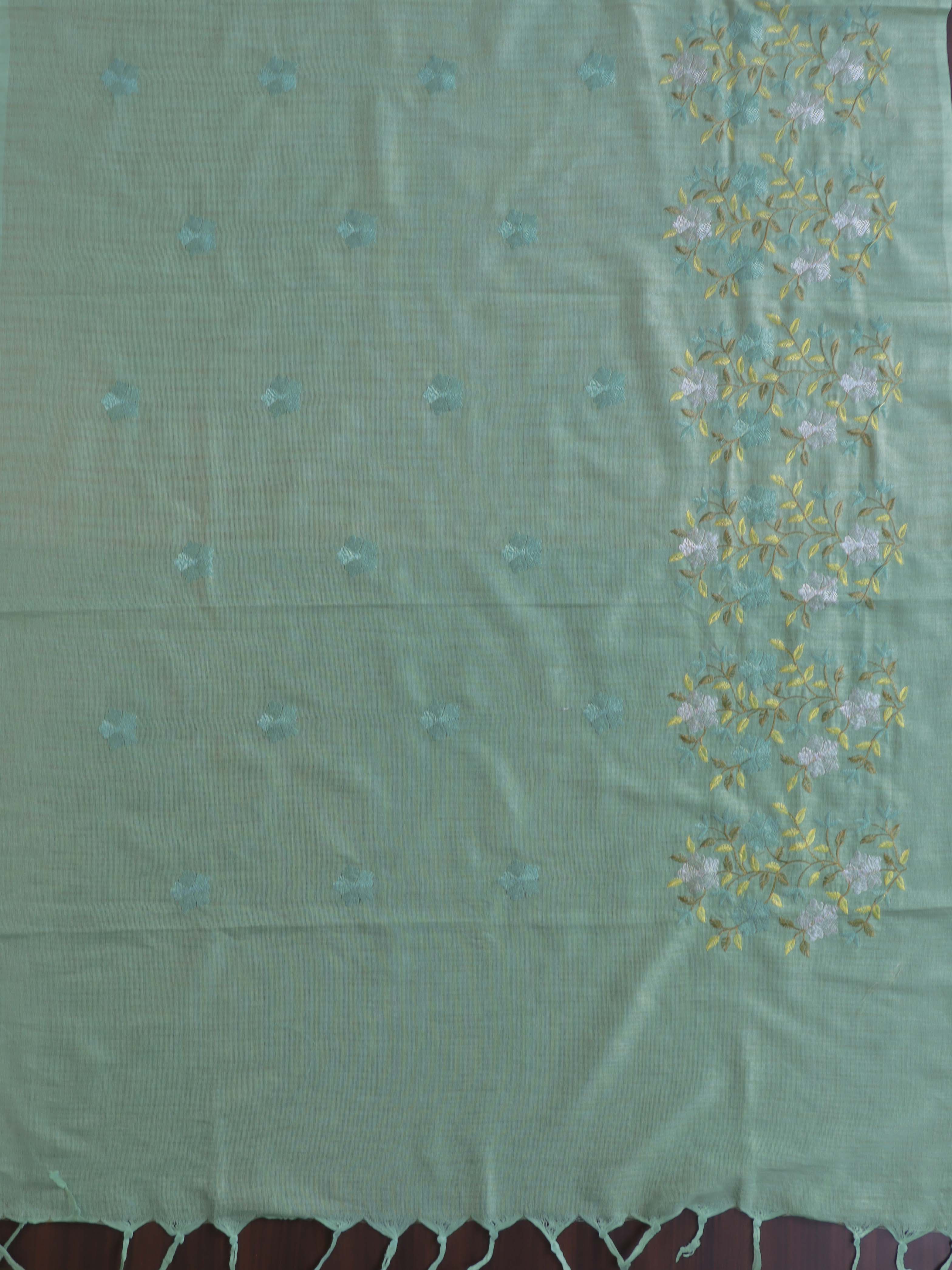 Handloom Khadi Cotton Embroidery Salwar Kameez Dupatta Set-Green