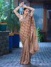 Bhagalpuri Handloom Cotton Silk Saree With Stripe Design-Light Brown