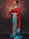 Banarasee Handwoven Semi Silk Saree With Zari & Contrast Border-Red & Blue