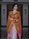 Pure Handloom Khadi Cotton Hand-Dyed Batik Pattern Salwar Kameez Dupatta Set-Dark Mustard & Pink