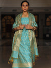 Banarasee Salwar Kameez Semi Katan Silk Fabric With Zari Work-Blue