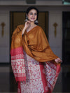 Pure Handloom Khadi Cotton Hand-Dyed Batik Pattern Salwar Kameez Dupatta Set-Dark Mustard & Pink