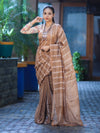 Bhagalpuri Handloom Cotton Silk Saree With Stripe Design-Light Brown