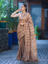 Bhagalpuri Handloom Cotton Silk Saree With Stripe Design-Light Brown