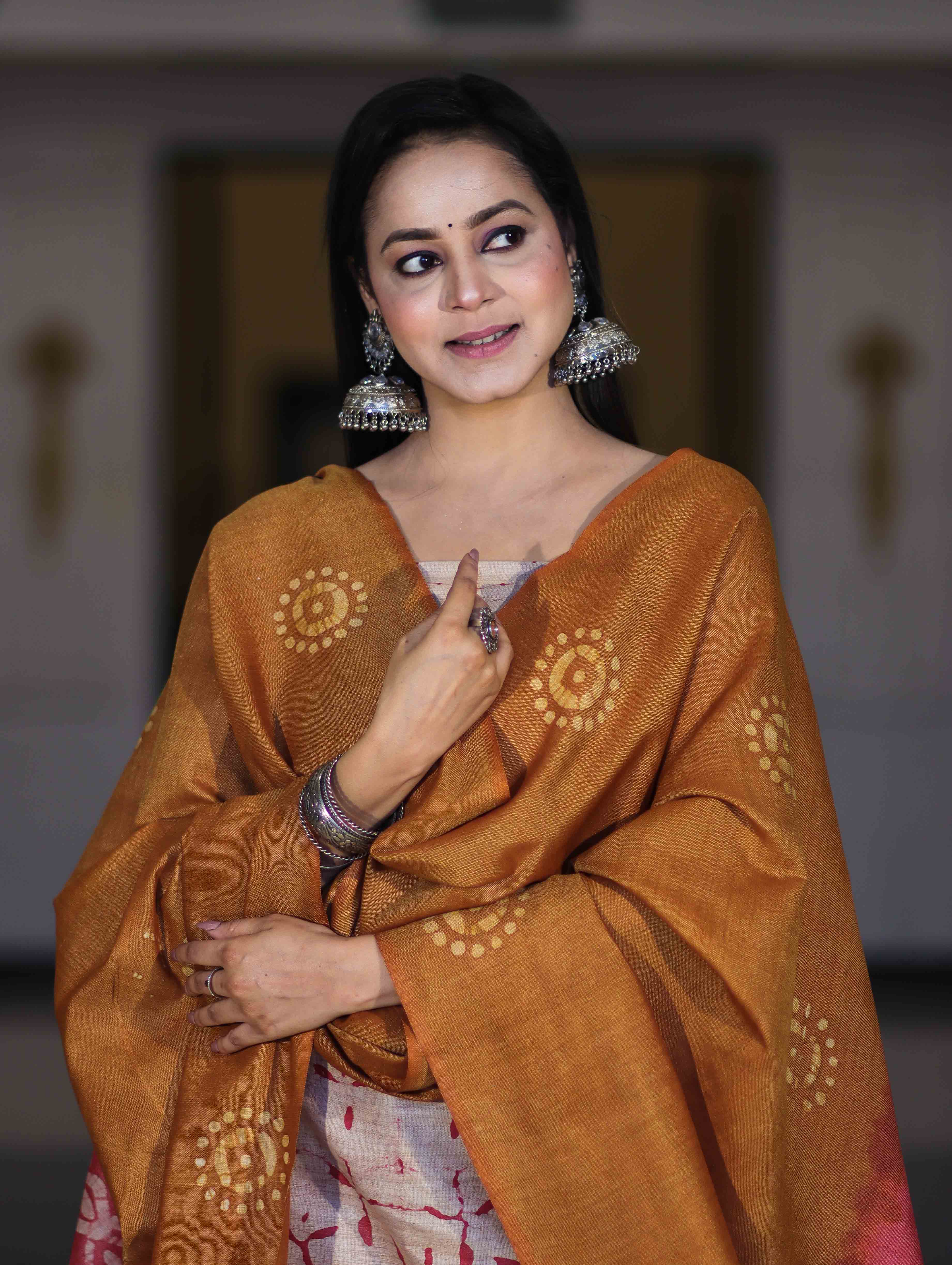 Pure Handloom Khadi Cotton Hand-Dyed Batik Pattern Salwar Kameez Dupatta Set-Dark Mustard & Pink