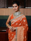 Banarasee Pure Chiffon Saree With Gold Zari Buti Design Border & Lace-Orange