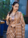 Bhagalpuri Handloom Cotton Silk Saree With Stripe Design-Light Brown