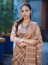 Bhagalpuri Handloom Cotton Silk Saree With Stripe Design-Light Brown