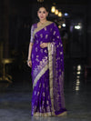 Banarasee Handloom Soft Silk Saree With Trishul Design Ganga Ghat Border & Lace-Violet