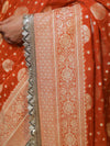 Banarasee Pure Chiffon Saree With Gold Zari Buti Design Border & Lace-Orange