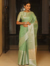 Banarasee Handwoven Plain Tissue Skirt Border Saree-Light Green