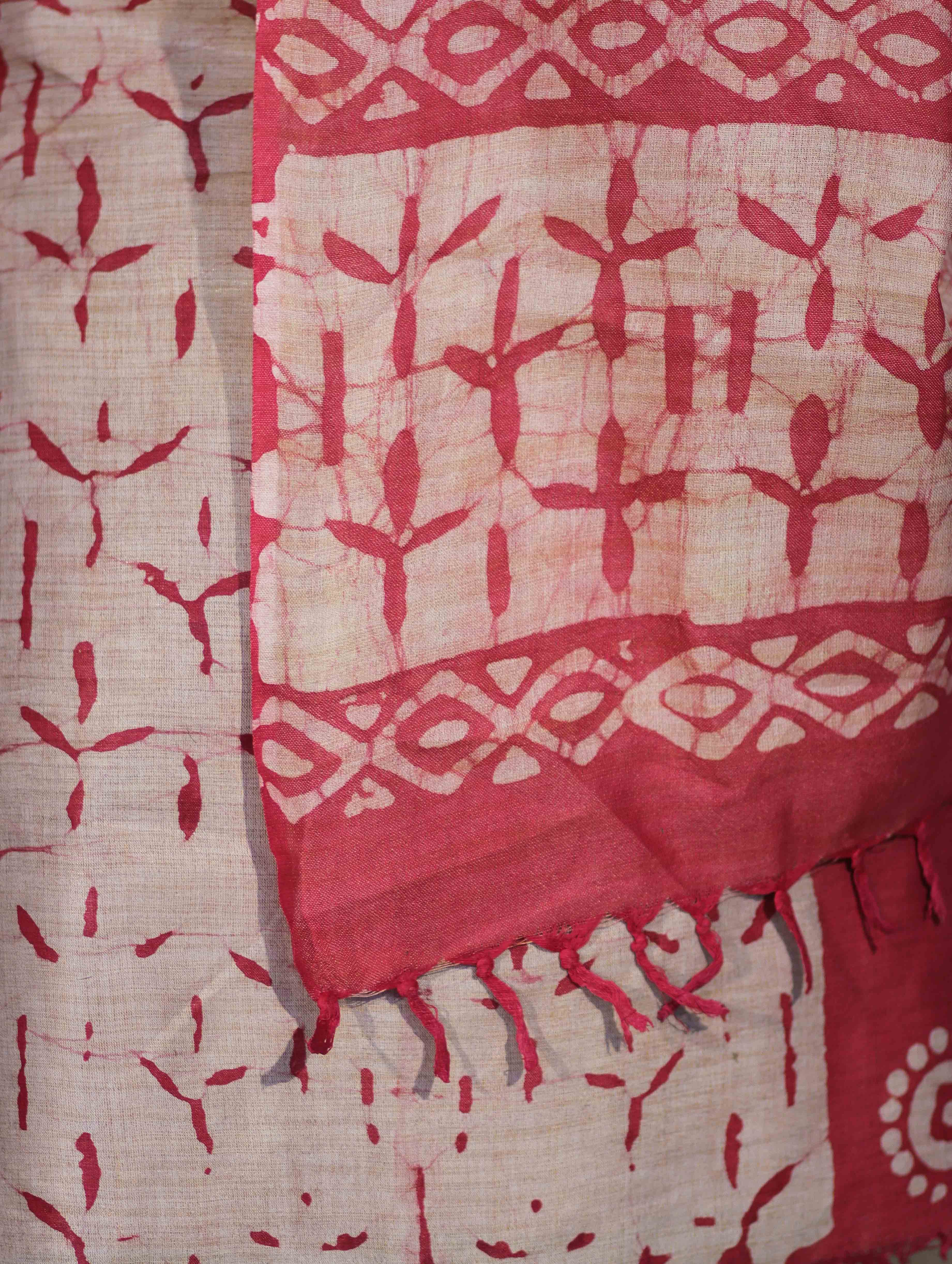 Pure Handloom Khadi Cotton Hand-Dyed Batik Pattern Salwar Kameez Dupatta Set-Dark Mustard & Pink