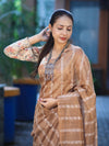 Bhagalpuri Handloom Cotton Silk Saree With Stripe Design-Light Brown