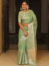 Banarasee Handwoven Plain Tissue Skirt Border Saree-Light Green