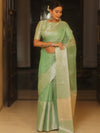 Banarasee Handwoven Plain Tissue Skirt Border Saree-Light Green