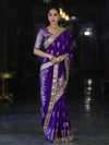 Banarasee Handloom Soft Silk Saree With Trishul Design Ganga Ghat Border & Lace-Violet