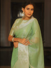Banarasee Handwoven Plain Tissue Skirt Border Saree-Light Green