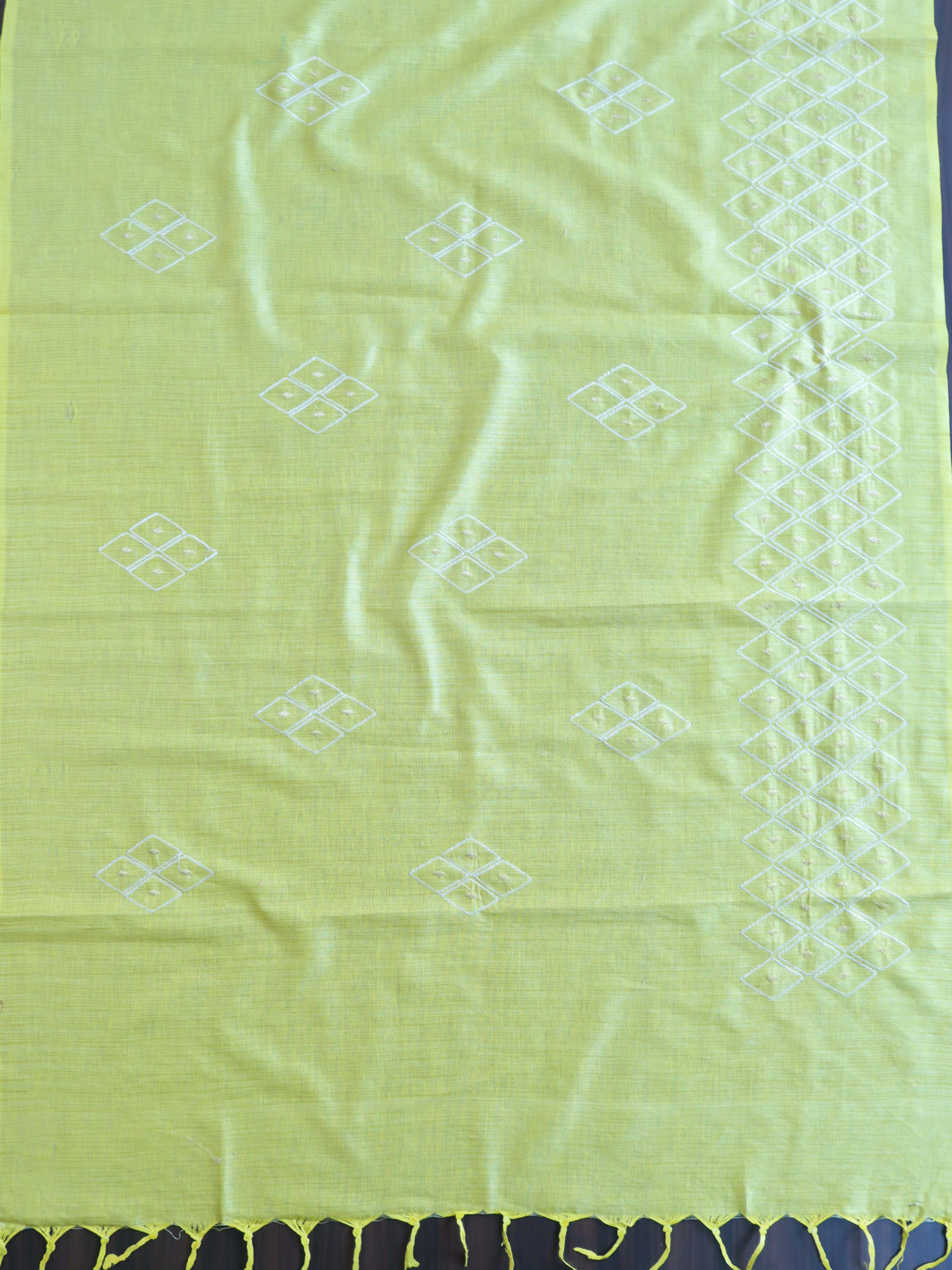 Handloom Khadi Cotton Embroidery Salwar Kameez Dupatta Set-Yellow