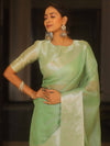 Banarasee Handwoven Plain Tissue Skirt Border Saree-Light Green