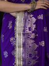 Banarasee Handloom Soft Silk Saree With Trishul Design Ganga Ghat Border & Lace-Violet