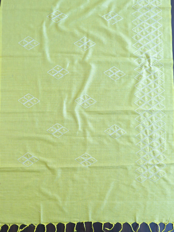 Handloom Khadi Cotton Embroidery Salwar Kameez Dupatta Set-Yellow