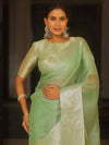 Banarasee Handwoven Plain Tissue Skirt Border Saree-Light Green