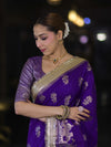 Banarasee Handloom Soft Silk Saree With Trishul Design Ganga Ghat Border & Lace-Violet