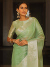 Banarasee Handwoven Plain Tissue Skirt Border Saree-Light Green