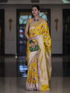 Banarasee Handloom Mashru Silk Saree With Jaal Design & Lace Border-Yellow
