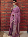 Banarasee Handwoven Semi Katan Saree With Sona Rupa Zari Buta Design Border & Lace-Onion Pink