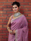 Banarasee Handwoven Semi Katan Saree With Sona Rupa Zari Buta Design Border & Lace-Onion Pink