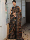 Bhagalpur Handloom Pure Linen Cotton Shibori Saree-Black & Brown