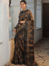 Bhagalpur Handloom Pure Linen Cotton Shibori Saree-Black & Brown