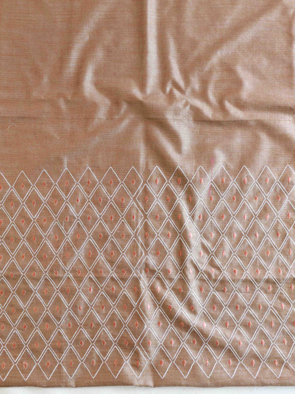 Handloom Khadi Cotton Embroidery Salwar Kameez Dupatta Set-Brown
