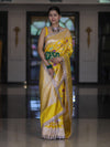 Banarasee Handloom Mashru Silk Saree With Jaal Design & Lace Border-Yellow