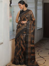 Bhagalpur Handloom Pure Linen Cotton Shibori Saree-Black & Brown