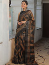 Bhagalpur Handloom Pure Linen Cotton Shibori Saree-Black & Brown