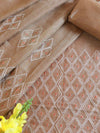 Handloom Khadi Cotton Embroidery Salwar Kameez Dupatta Set-Brown