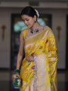 Banarasee Handloom Mashru Silk Saree With Jaal Design & Lace Border-Yellow