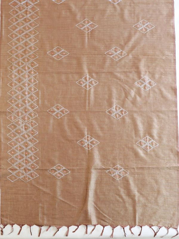 Handloom Khadi Cotton Embroidery Salwar Kameez Dupatta Set-Brown