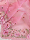 Banarasee Pure Organza Silk Saree With Floral Resham Embroidery-Pink