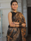 Bhagalpur Handloom Pure Linen Cotton Shibori Saree-Black & Brown