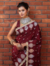 Banarasee Handwoven Mashru Silk Saree With Sona Rupa Zari Buta Design Border & Lace-Dark Maroon