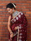 Banarasee Handwoven Mashru Silk Saree With Sona Rupa Zari Buta Design Border & Lace-Dark Maroon