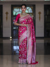 Banarasee Handloom Mashru Silk Saree With Jaal Design & Lace Border-Fuchsia Pink