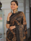 Bhagalpur Handloom Pure Linen Cotton Shibori Saree-Black & Brown